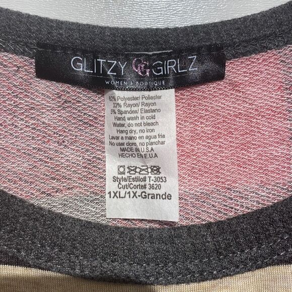 Glitzy Girlz Women's Multicolor Plaid Stripe Pullover Long Sleeve Top Size XL - Picture 3 of 6